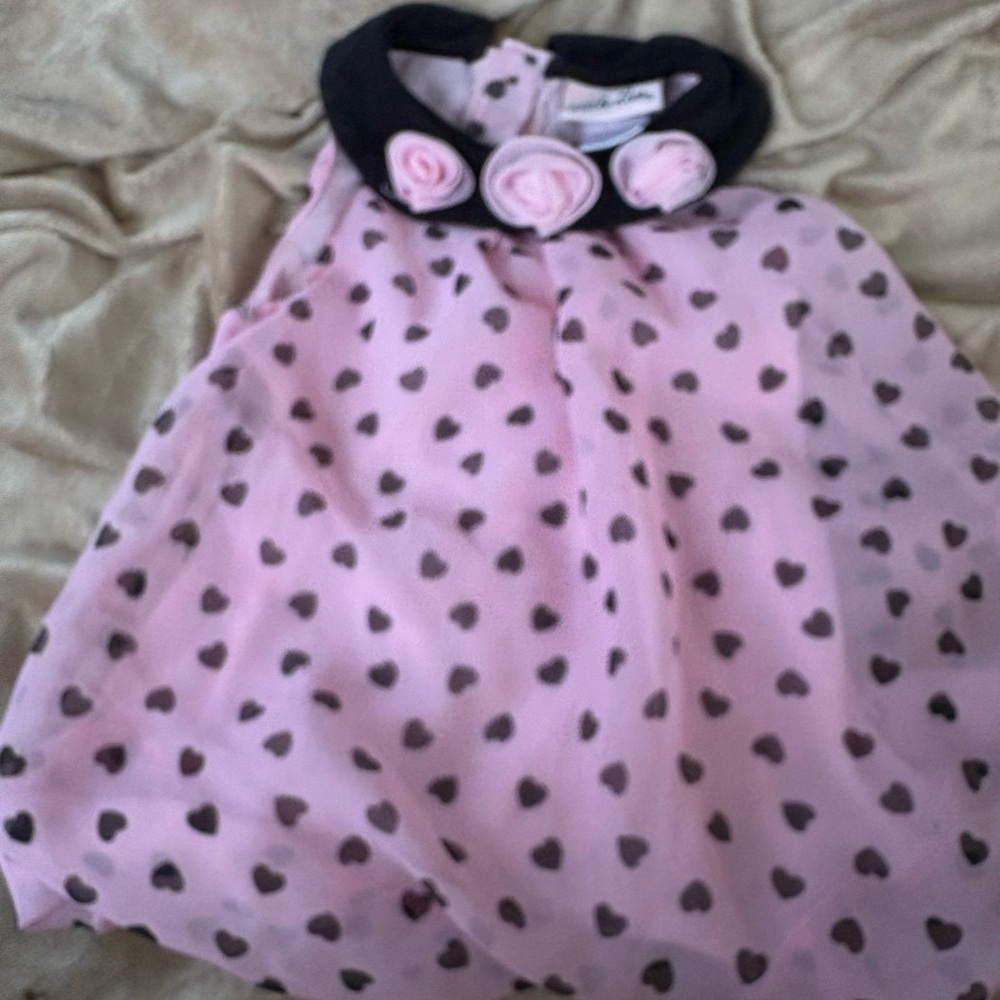 Little Lass Pink Dress with Black Heart Pattern and Collar